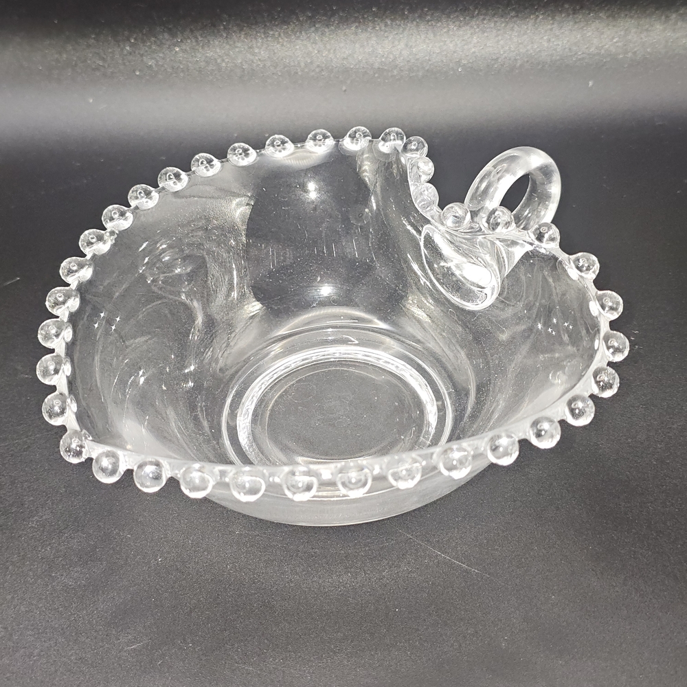 Vintage Imperial Candlewick‎ Heart Shaped Beaded Glass Trinket Dish with Handle